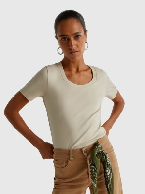 Benetton, Short Sleeve T-shirt In Long Fiber Cotton, Size: XS, Beige, Women United Colors of Benetton