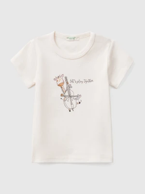 Benetton, Short Sleeve T-shirt In Cotton, size 82, Creamy White, Kids United Colors of Benetton