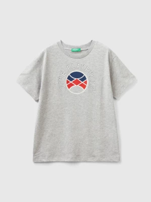 Benetton, Short Sleeve T-shirt In Organic Cotton, size M, Light Gray, Kids United Colors of Benetton