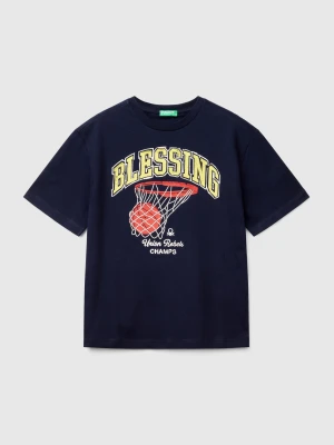 Benetton, Short Sleeve T-shirt In Cotton, size XL, Dark Blue, Kids United Colors of Benetton