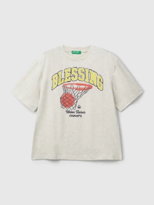 Benetton, Short Sleeve T-shirt In Cotton, size XL, Light Gray, Kids United Colors of Benetton