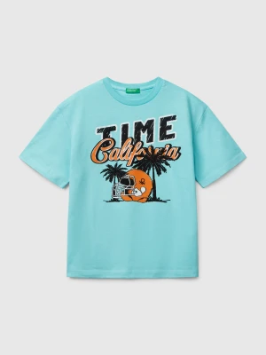 Benetton, Short Sleeve T-shirt In Cotton, size XL, Turquoise, Kids United Colors of Benetton