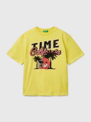Benetton, Short Sleeve T-shirt In Cotton, size XL, Yellow, Kids United Colors of Benetton