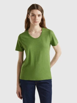 Benetton, Short Sleeve T-shirt Lightweight Cotton, size L, Military Green, Women United Colors of Benetton