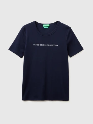 Benetton, Short Sleeve T-shirt With Glitter Logo, Size: XXS, Dark Blue, Women United Colors of Benetton