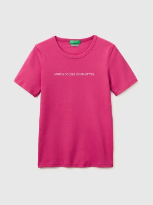 Benetton, Short Sleeve T-shirt With Glitter Logo, Size: XXS, Plum, Women United Colors of Benetton