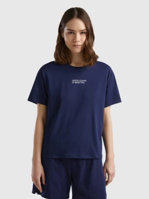 Benetton, Short Sleeve T-shirt With Logo, size L, Dark Blue, Women United Colors of Benetton
