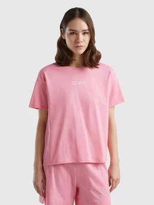 Benetton, Short Sleeve T-shirt With Logo, size L, Pink, Women United Colors of Benetton
