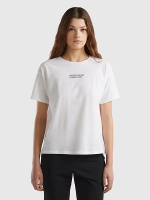 Benetton, Short Sleeve T-shirt With Logo, size L, White, Women United Colors of Benetton