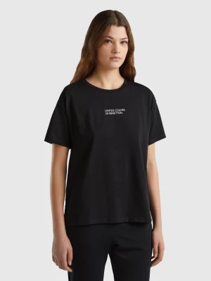 Benetton, Short Sleeve T-shirt With Logo, size XS, Black, Women United Colors of Benetton