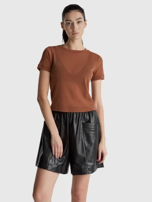 Benetton, Short Sleeve T-shirt With Lurex, Size: XXS, Camel, Women United Colors of Benetton