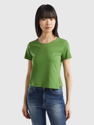Benetton, Short Sleeve T-shirt With Slit, size M, Military Green, Women United Colors of Benetton