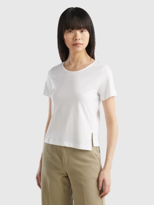 Benetton, Short Sleeve T-shirt With Slit, size M, White, Women United Colors of Benetton