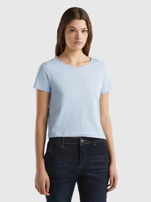 Benetton, Short Sleeve T-shirt With Slit, size XL, Sky Blue, Women United Colors of Benetton