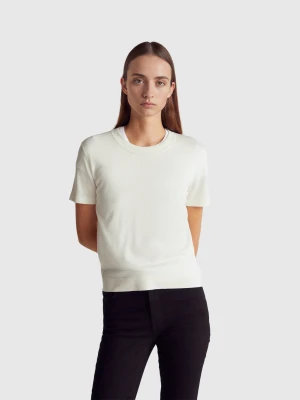 Benetton, Short Sleeve Top In Silk Blend, Size: XL, Creamy White, Women United Colors of Benetton