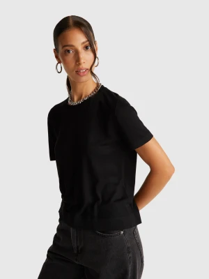 Benetton, Short Sleeve Top In Silk Blend, Size: S, Black, Women United Colors of Benetton