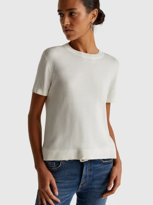 Benetton, Short Sleeve Top In Silk Blend, Size: XS, Creamy White, Women United Colors of Benetton