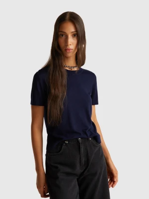 Benetton, Short Sleeve Top In Silk Blend, size XS, Dark Blue, Women United Colors of Benetton