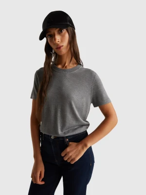 Benetton, Short Sleeve Top In Silk Blend, size XS, Dark Gray, Women United Colors of Benetton