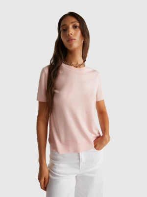 Benetton, Short Sleeve Top In Silk Blend, size XS, Soft Pink, Women United Colors of Benetton