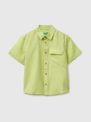 Benetton, Short-sleeved Linen Blend Shirt, Size: 116, Lime, Kids United Colors of Benetton