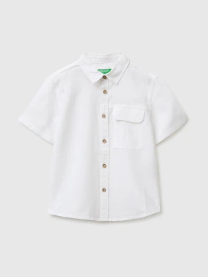Benetton, Short-sleeved Linen Blend Shirt, Size: 116, White, Kids United Colors of Benetton