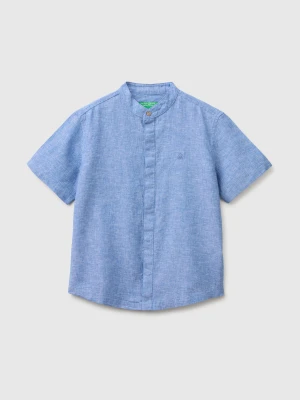 Benetton, Short-sleeved Linen Blend Shirt, Size: XL, Light Blue, Kids United Colors of Benetton