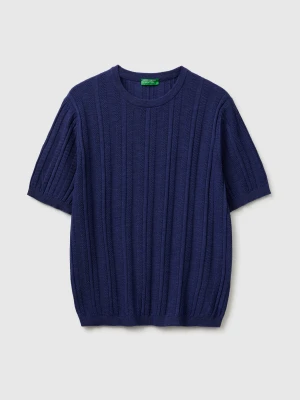 Benetton, Short-sleeved Linen Blend Sweater, Size: XL, Blue, Men United Colors of Benetton