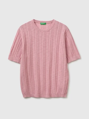Benetton, Short-sleeved Linen Blend Sweater, Size: XL, Pink, Men United Colors of Benetton