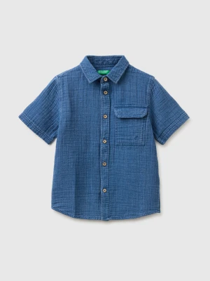 Benetton, Short-sleeved Shirt In Light Gauze, Size: 116, Dark Blue, Kids United Colors of Benetton
