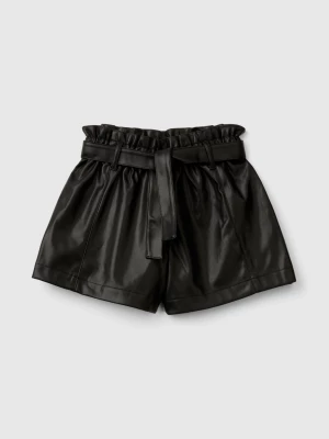 Benetton, Shorts In Imitation Leather, size 2XL, Black, Kids United Colors of Benetton