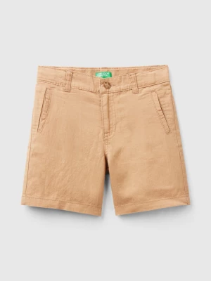 Benetton, Shorts In Linen Blend, size 110, Camel, Kids United Colors of Benetton