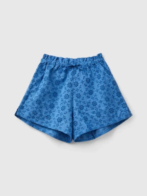 Benetton, Shorts With Broderie Anglaise Embroidery, size L, Blue, Kids United Colors of Benetton