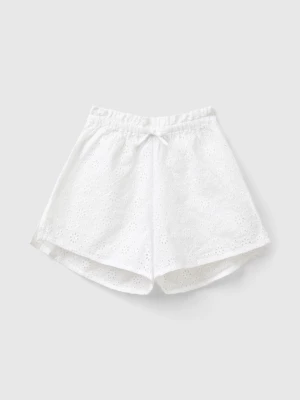 Benetton, Shorts With Broderie Anglaise Embroidery, size S, White, Kids United Colors of Benetton