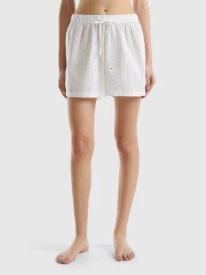 Benetton, Shorts With Broderie Anglaise Embroidery, size XXS, White, Women United Colors of Benetton