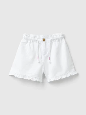 Benetton, Shorts With Drawstring In Linen Blend, size 104, White, Kids United Colors of Benetton