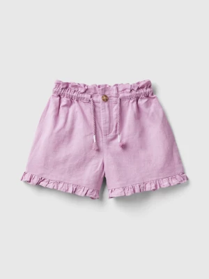 Benetton, Shorts With Drawstring In Linen Blend, size 90, Lilac, Kids United Colors of Benetton
