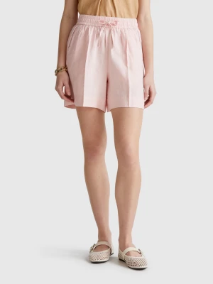 Benetton, Shorts With Drawstring In Pure Linen, size XXS, Soft Pink, Women United Colors of Benetton