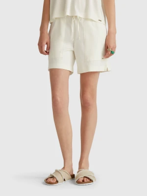 Benetton, Shorts With Drawstring, size XS, Creamy White, Women United Colors of Benetton