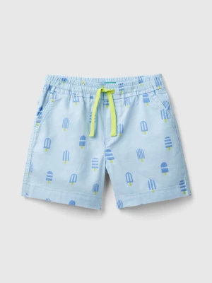 Benetton, Shorts With Ice Cream Print, size 110, Sky Blue, Kids United Colors of Benetton