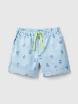 Benetton, Shorts With Ice Cream Print, size 90, Sky Blue, Kids United Colors of Benetton
