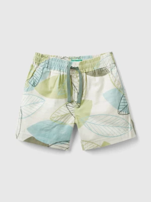 Benetton, Shorts With Leaf Print, size 82, Creamy White, Kids United Colors of Benetton