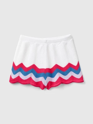 Benetton, Shorts With Wavy Pattern, size 2XL, White, Kids United Colors of Benetton