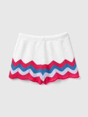 Benetton, Shorts With Wavy Pattern, size M, White, Kids United Colors of Benetton