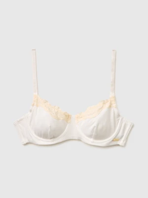 Benetton, Silk Blend Bra With Lace, Creamy White, Women United Colors of Benetton