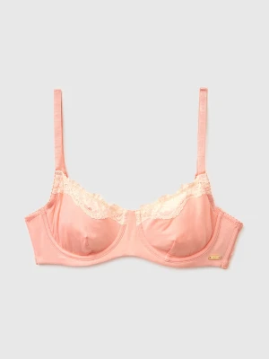 Benetton, Silk Blend Bra With Lace, Peach, Women United Colors of Benetton