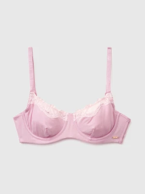 Benetton, Silk Blend Bra With Lace, Pink, Women United Colors of Benetton