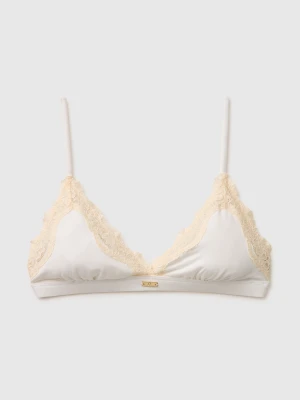 Benetton, Silk Blend Triangle Bra With Lace, Size: 1°, Creamy White, Women United Colors of Benetton