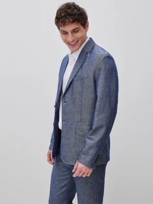 Benetton, Single-breasted Linen Blend Blazer, Size: 54, Blue, Men United Colors of Benetton