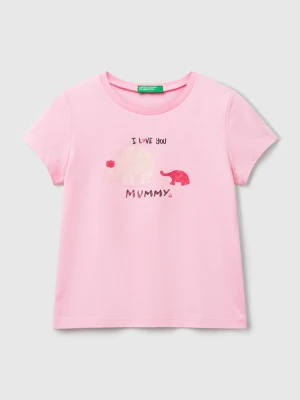 Benetton, Regular Fit T-shirt With Glitter, size 116, Pink, Kids United Colors of Benetton